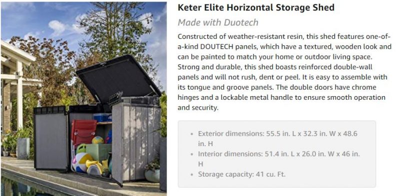 keter elite store 4.6 x 2.7 resin outdoor storage shed