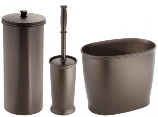 plastic trash can with toilet brush