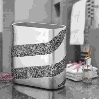DWELLZA Silver Mosaic Bathroom Waste Aesthetic trash Can